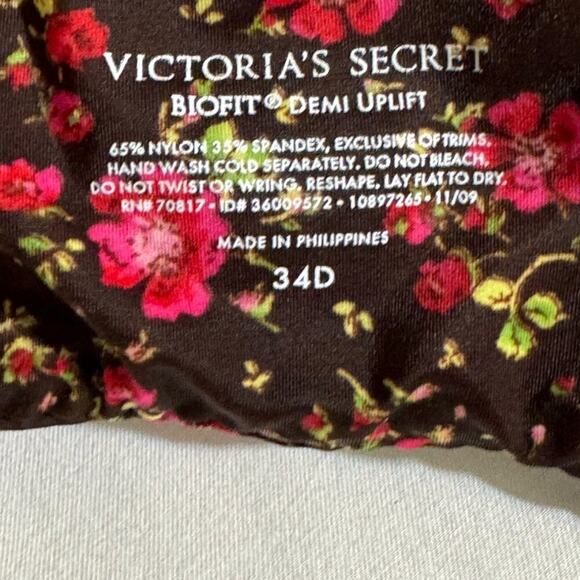 Victoria's Secret Bra Women's 34D Support Biofit Demi Uplift Floral Brown Pink - Picture 5 of 6